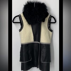 Frankie Morello Black and Cream Shearling Vest